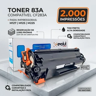 Cartucho Toner CF283A 83A Compatível HP LaserJet M125 M127 Rendimento médio de 2.000 páginas Lacrado Novo Pronto Uso