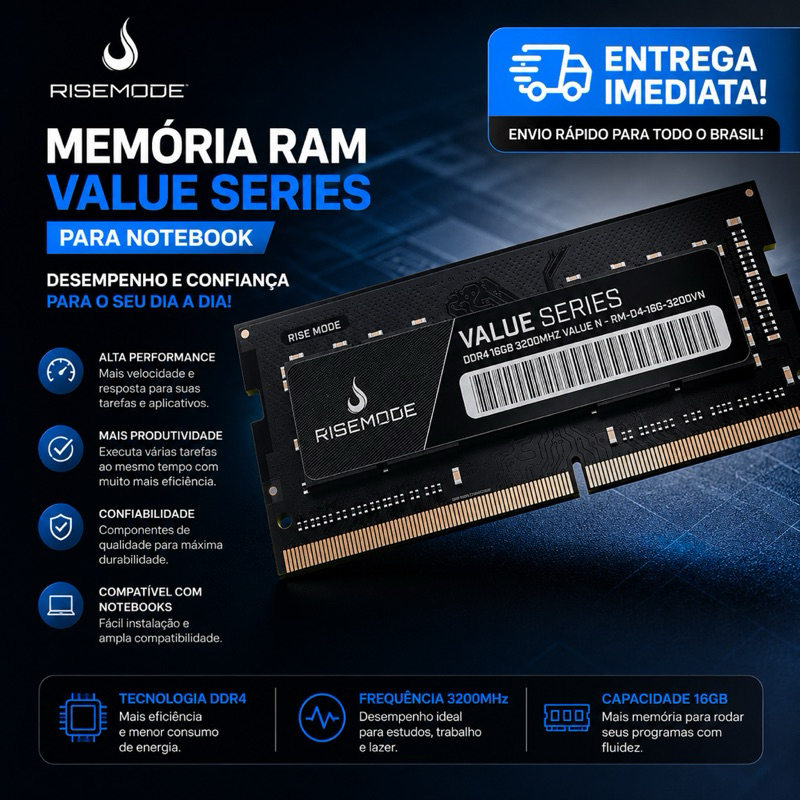 Memória RAM Rise Mode Value Series 16GB DDR4 3200MHz Notebook | Shopee ...