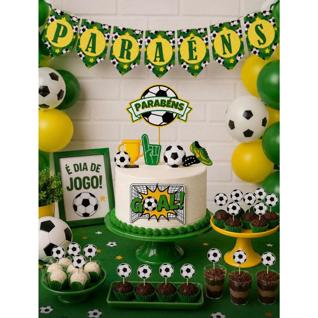 Kit Festa Copa Brasil Futebol Topo de Bolo + Bandeirinhas + Toppers ...