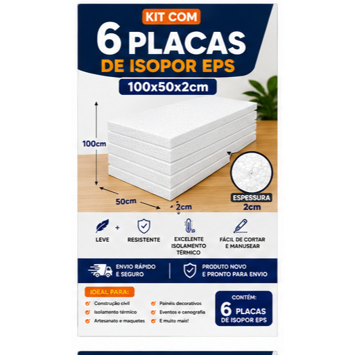Placa Isopor EPS 50x100x2 Cm Kit Com 6 Unidades - Kaviga | Shopee Brasil