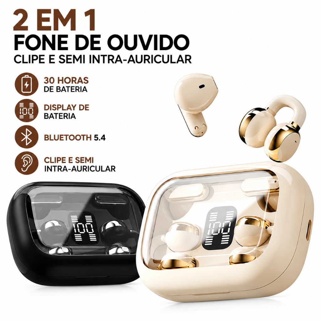 Fone Bluetooth 5.4 Sem Fio TWS 4 Fones Display LED Redução Ruído