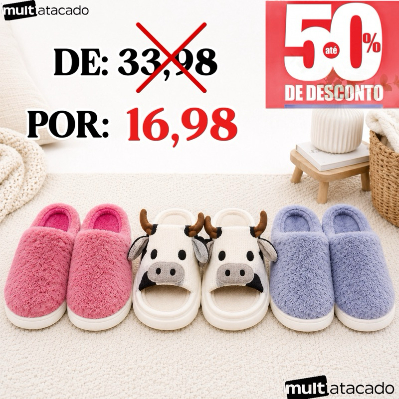 Pantufa Tradicional Masculino e Feminino Chinelo de Quarto Antiderrapante, chinelos quentinho, cobertor