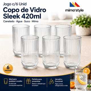Jogo c/6 Unid Copo de Vidro Sleek 420ml Canelado Drinks Mimo