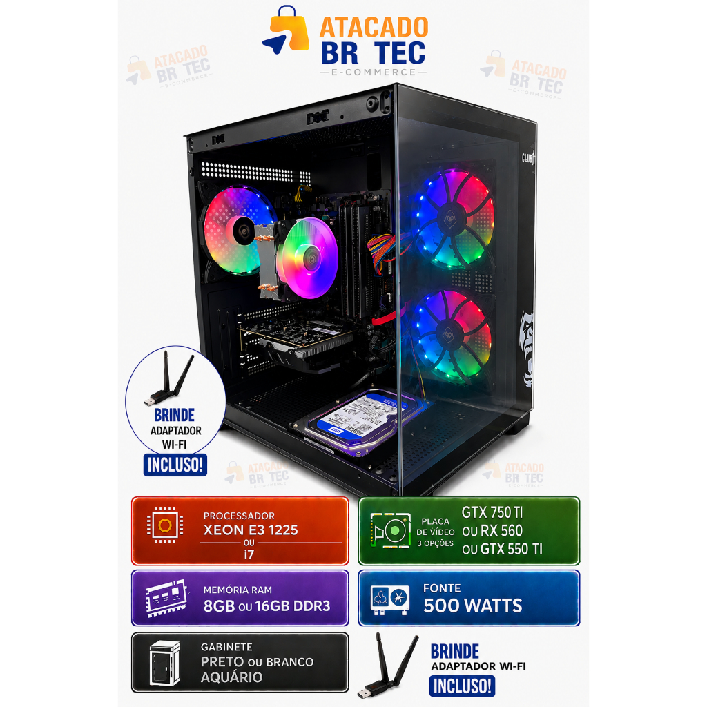 PC Gamer Xeon E3 1225 ou i7 | 8GB ou 16GB DDR3 | GTX 750 Ti / RX