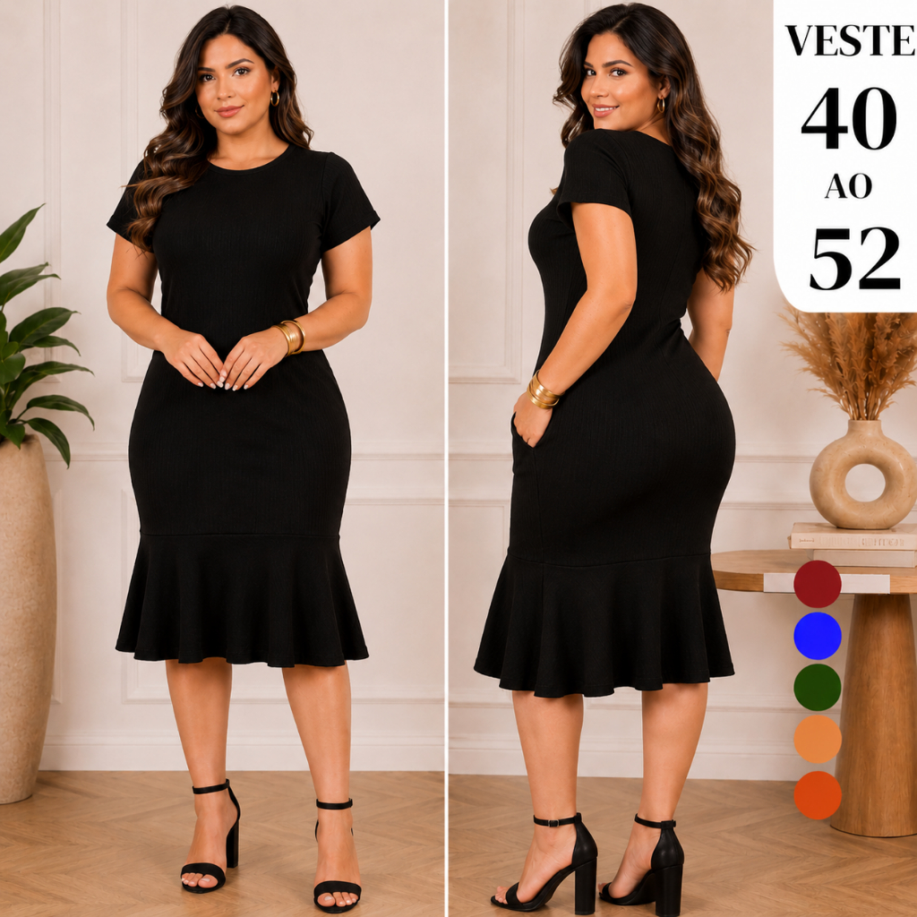 Vestido Midi Feminino em Malha Texturizada Elegante com Babado