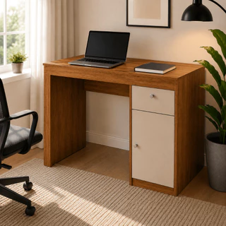 Mesa Escrivaninha Home Office Iris P/ Pc Computador Com 1 Porta E 1 Gaveta Para Escritório E Estudos Cor Nature/Off
