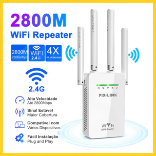 Repetidor de Sinal Wi-Fi Roteador Wireless 2.4G Sem Fio 4 Antenas Longo Alcance Potente Fácil Instalação