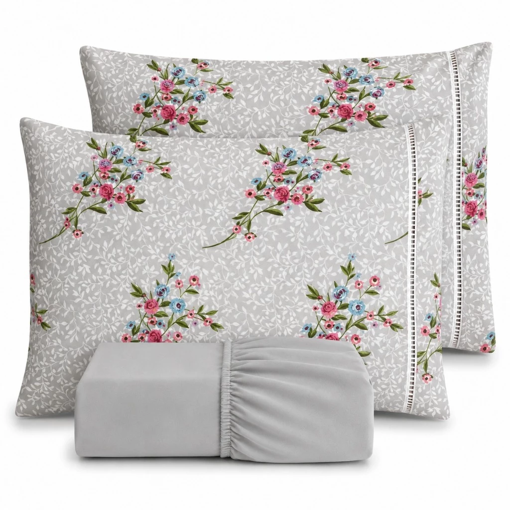 Kit Lençol Fronha Estampada Cama Solteiro Casal Queen King 400 fios Micropercal 03 Peças Ponto Palito