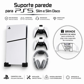 Kit PS5 Slim Digital ou Disco Suporte de parede + 2 Suportes Controle + Suporte Headset + Bucha e parafuso + Brinde