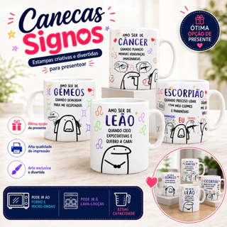 Caneca Personalizada Flork Signo de Virgem Peixes Áries Câncer Leão Libra Escorpião Sagitário