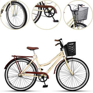 Bicicleta Retro Ello Bike Passeio Aro 26 Vintage Com Cestão E Bagageiro Caiçara Com Freios V-brakes