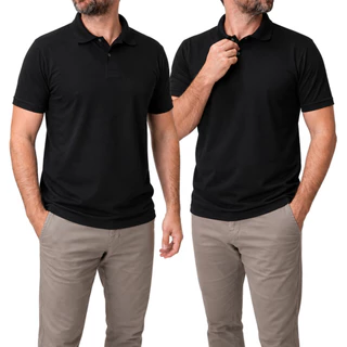 KIT 2 Camisas Polo Masculina Piquet Premium - Preta