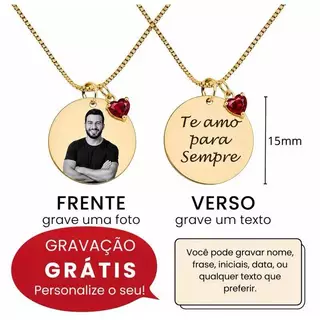 Colar medalha personalizada Foto gravação a laser Colar + Pingente em zircônia- banhado e ouro18k ENVIO EXPRESSO