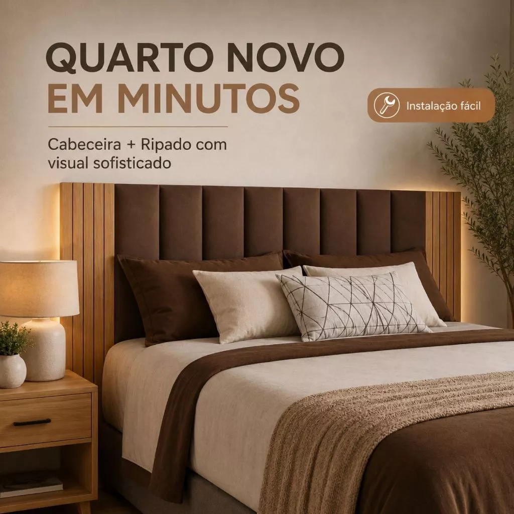 Kit Com Até 12 Peças Cabeceira Modular + Painel Ripado MDF Para Cama Box King Casal Queen - Envio Full kit cama colchas