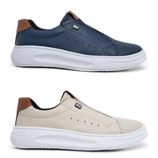 Kit 2 Par de Tênis Masculino Sneaker Sola Alta com Elástico Leve e Confortável