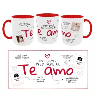 Kit Caneca Personalizada com 2 Fotos + Chaveiro 3D Eu Te Amo Presente Romântico para Casal
