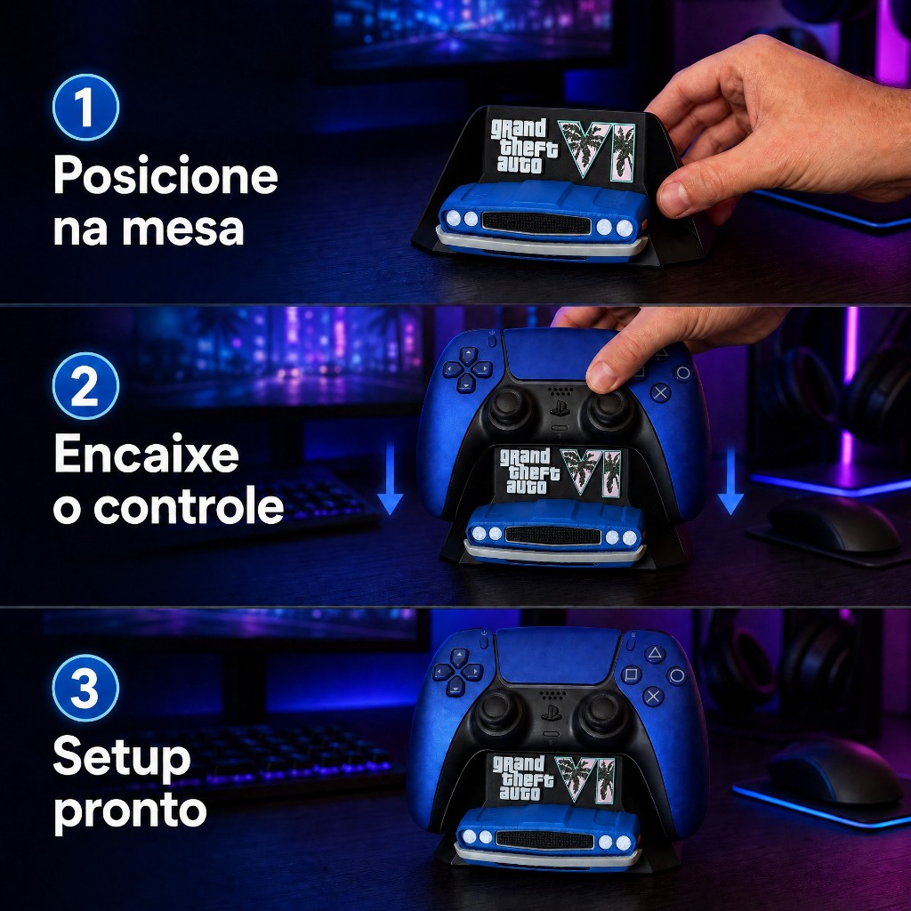 Suporte para Controle PS5 Decorativo Estilo GTA VI Vice City – Modelo Muscle Car — imagem 5
