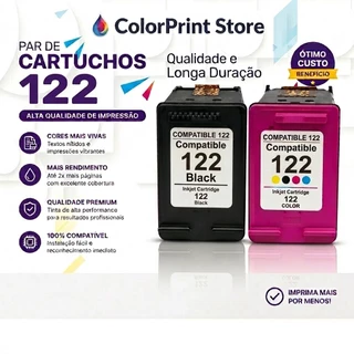 Par Cartucho 122 XL Preto e Colorido Compatível com 15 ml de tinta HP Deskjet 1000 1050 2050 3050