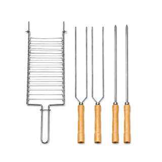 Kit Preparo Churrasco 5, 4 e 1 peças Churrasqueira Grelha e Espetos 65cm