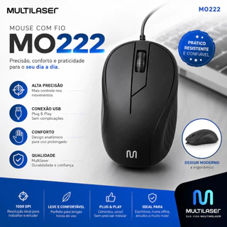 Mouse Emborrachado Preto com Fio Usb Multilaser - MO222