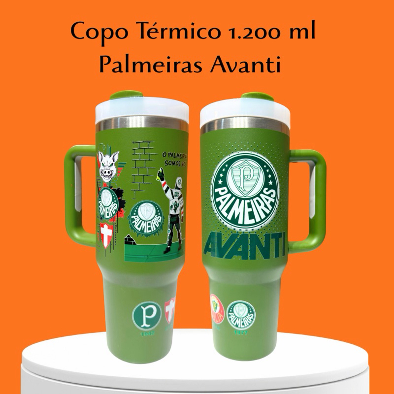 Garrafa Térmica de Água 1.200ml com Tampa e Canudo - Palmeiras Avanti