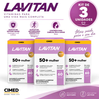 Kit 2 e 3 Lavitan 50+ Mulher 60 Comprimidos Cimed Multivitamínico Vitaminas e Minerais para Mulheres 50+ Original