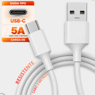 Cabo Tipo C 2 metros 5A USB C Carregamento Rapido USB C Original ( Samguns, Iphone, Motorola)