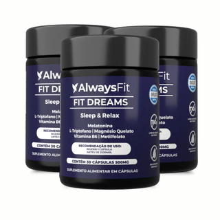 Kit 3x FitDreams AlwaysFit | Melatonina + Magnésio + L-Triptofano + Vitaminas B6 e B9 (Metilfolato) | 90 Cápsulas
