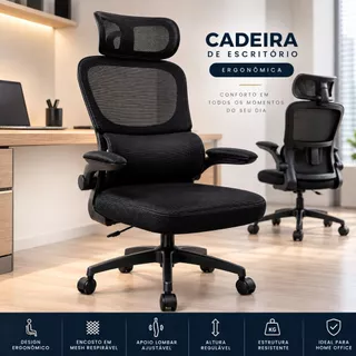 Cadeira Escritório Presidente Profissional Ergonômica Reclinável Apoio Lombar Com Rodinha - Preta