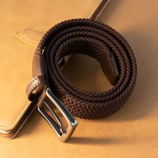 120cm Cinto Trançado Elástico Masculino,Cinto Ajustável Sem Furos Com Fivela Metálica,Confortável Para Uso Diário, Jean