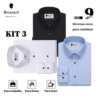 Kit 3 Camisa Social Masculina Slim Fit Premium Não Amassa Confortável Respirável com ótima Textura
