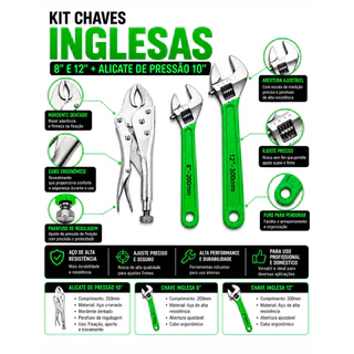 Kit Alicate De Pressão + Jogo de Chave Inglesa 12 e 10 Polegadas