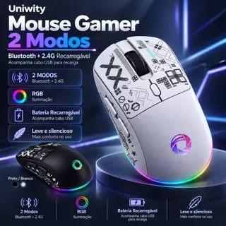 Uniwity Mouse Sem Fio Recarregável com Bluetooth, RGB e Design Ergonômico – Conforto e Estilo