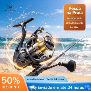Molinete Spinning com Linha de Nylon Inclusa, Rolamentos Suaves, Arremesso Longo, Pesca de Água Doce e Salgada