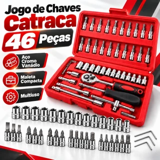 Kit Ferramentas 46 Peças Catraca 1/4 Soquetes Sextavados Bits Torx Philips e Maleta