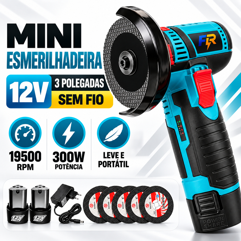 Mini Esmerilhadeira 3 Polegadas 12V Sem Fio 2 Baterias 5 Discos para ...