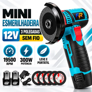 Mini Esmerilhadeira 3 Polegadas 12V Sem Fio 2 Baterias 5 Discos para Corte Lixamento e Polimento