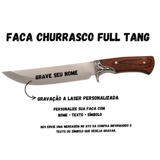 Faca Churrasco Personalizada Cabo Artesanal em Madeira, Aço Inox FullTang - 1556a