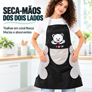 Avental de Cozinha Impermeável com Bolso Frontal e Toalhas Laterais Seca Mãos Preto ou Marrom