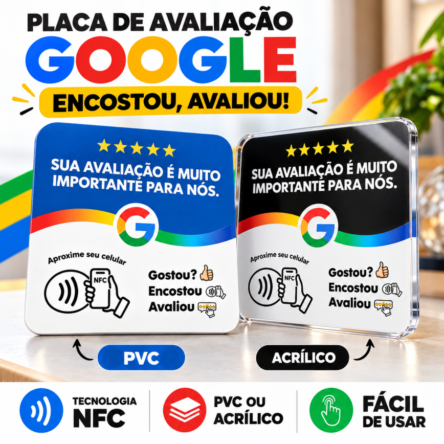 PLACA AVALIAÇÃO GOOGLE COM NFC - ENCONSTOU AVALIOU - PVC E ACRÍLICO ...