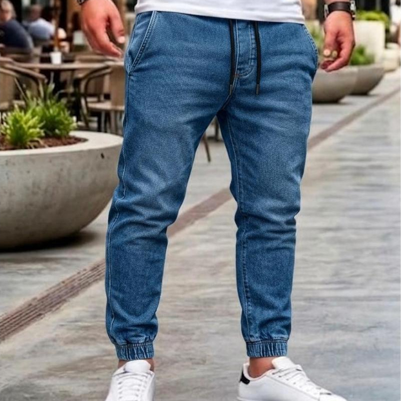 CALÇA MASCULINA JOGGER EM SARJA COM PUNHO E ELASTANO MODA URBANA STREET WEAR
