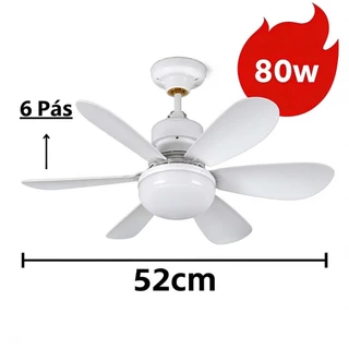 Ventilador de Teto Turbo Silencioso Oval 60W/80w/120w 6 Pás LED 3 Cores E27 Controle Função Timing Bivolt