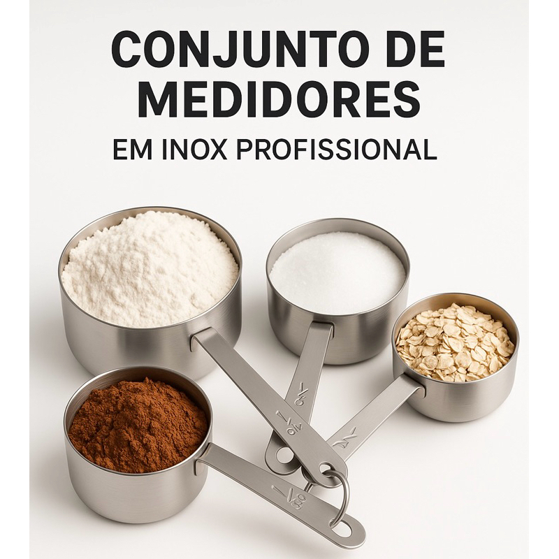 Kit 4 Copos e Colheres Medidoras Inox – Conjunto Medidor Cul