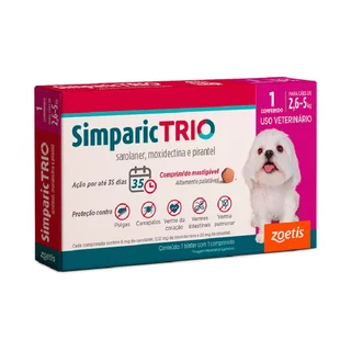Simparic Trio 6mg Antipulgas e Carrapatos Para Cães 2,6 a 5kg 1 Comprimido em Oferta na Shopee