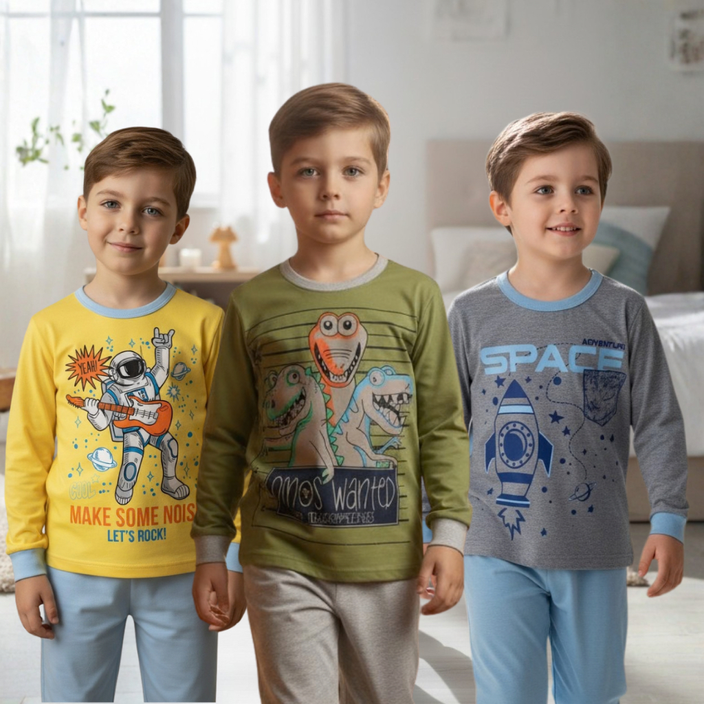 Kit Pijama 100% Algodão Infantil Menino Manga Comprida | Pijama Juvenil Tamanho 1 ao 10 | Roupa de Dormi Inverno em Oferta na Shopee
