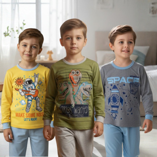 Kit Pijama 100% Algodão Infantil Menino Manga Comprida | Pijama Juvenil Tamanho 1 ao 10 | Roupa de Dormi Inverno em Oferta na Shopee
