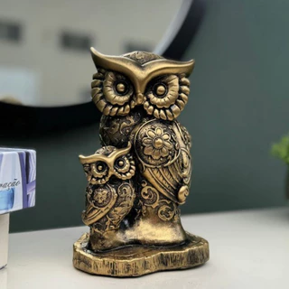 Estátua coruja com filhote decoração sala escritório envelhecido em Oferta na Shopee