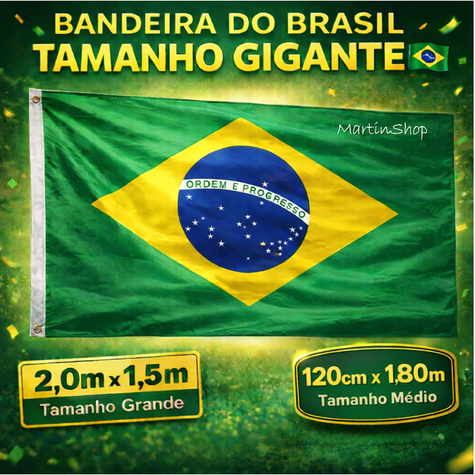 Bandeira do Brasil Oficial - 2,0x1,50M Verde Amarela para Eventos, Copa e Decoração em Oferta na Shopee