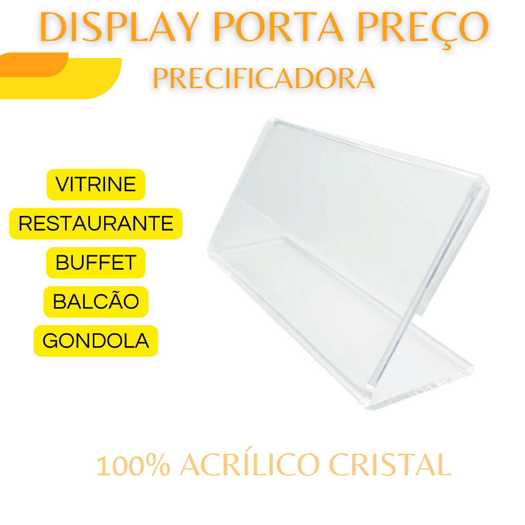 50 Plaquinhas Precificadora Porta Preço em Acrílico Cristal 