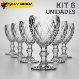 Jogo de  6 Taças Diamante Copo Vidro Transparente Taças Abacaxi Gourmet Bico de Jaca 330ml 6 un